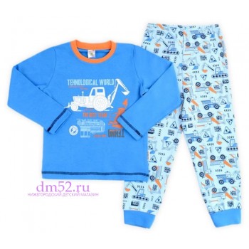 Пижама для мальчика К 1044/синий+техника на голубом